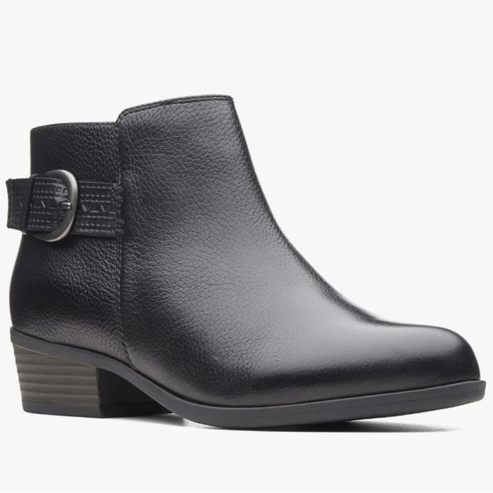 Clarks Addiy Kara Ankle Boot Black Tumbled Leather Women's Sz‎ 10 Office Minimal